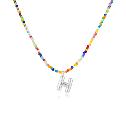 VRIUA Women's Adjustable Beaded Bubble Letter Choker - Personalized Initial Necklace, Handmade Dainty Casual Daily Beach Jewelry, Gifts for Women Lover's Accessory
