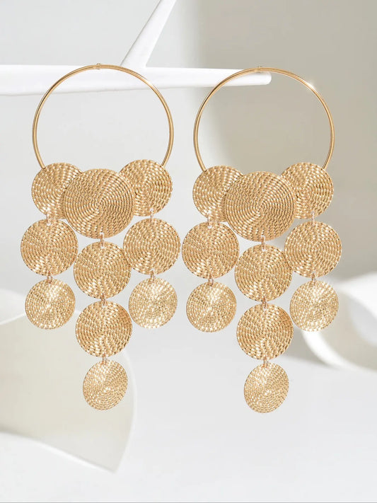Fashionable Trendy Geometric Round Tassel Jewelry Earrings, Long Dangle Design, Perfect for Parties, Graduation, Mother's Day, Teacher Appreciation Gift, Statement Earring