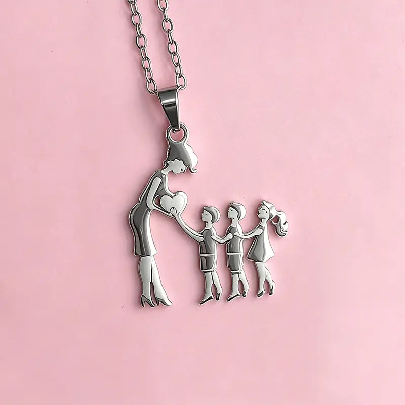 Family Members Necklace - Mom & Kids Pendant, "A Mother's Love Always With You", Perfect Necklace Gift for Women & Mothers