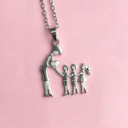 Family Members Necklace - Mom & Kids Pendant, "A Mother's Love Always With You", Perfect Necklace Gift for Women & Mothers