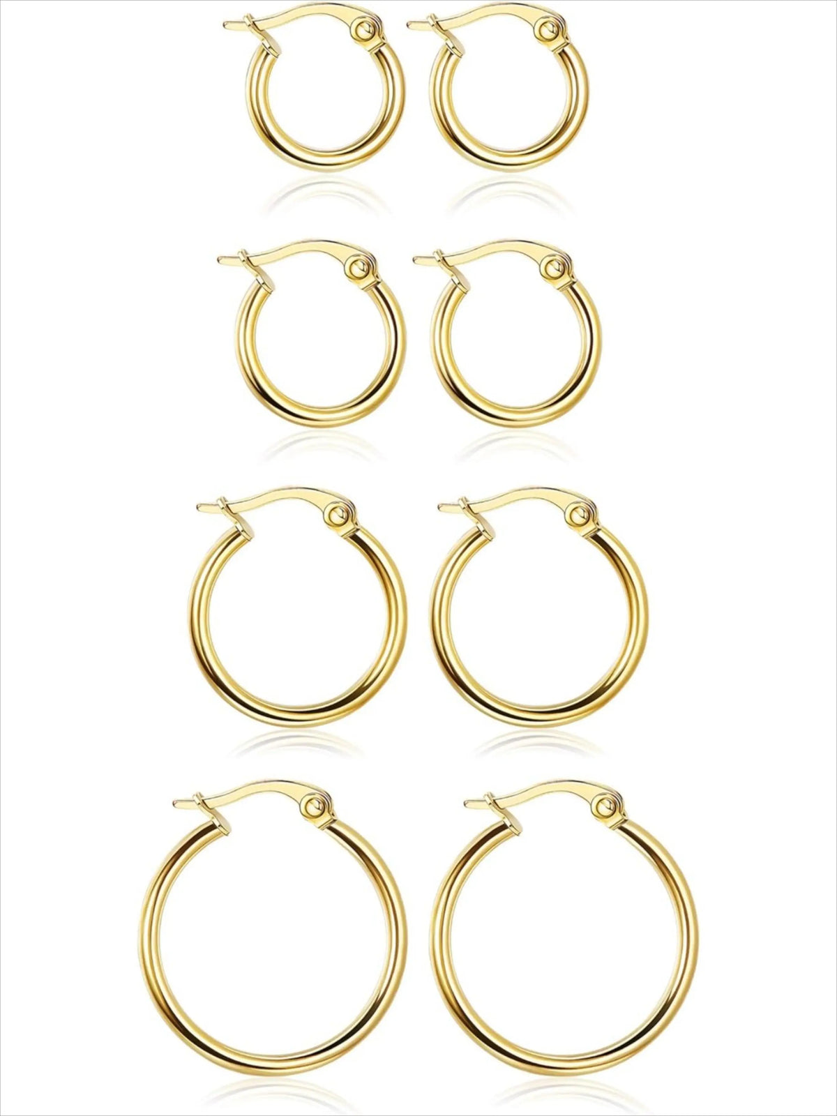 Gold Hoop Shape Circle Shape Earrings Set Stainless Steel Rounded Small Huggie Earrings for Women, 10/12/15/20mm Nickel Free Hoops, Cute Casual Style, Hypoallergenic Jewelry, Fashion Earring, Ear Accessories, Hoop Earring Sets
