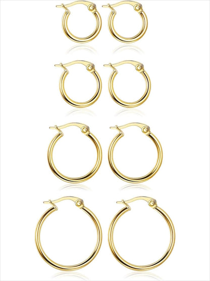 Gold Hoop Shape Circle Shape Earrings Set Stainless Steel Rounded Small Huggie Earrings for Women, 10/12/15/20mm Nickel Free Hoops, Cute Casual Style, Hypoallergenic Jewelry, Fashion Earring, Ear Accessories, Hoop Earring Sets