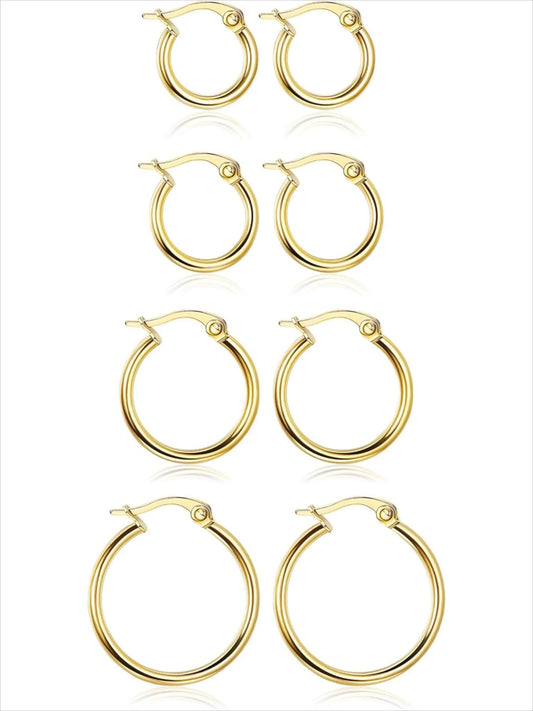 Gold Hoop Shape Circle Shape Earrings Set Stainless Steel Rounded Small Huggie Earrings for Women, 10/12/15/20mm Nickel Free Hoops, Cute Casual Style, Hypoallergenic Jewelry, Fashion Earring, Ear Accessories, Hoop Earring Sets