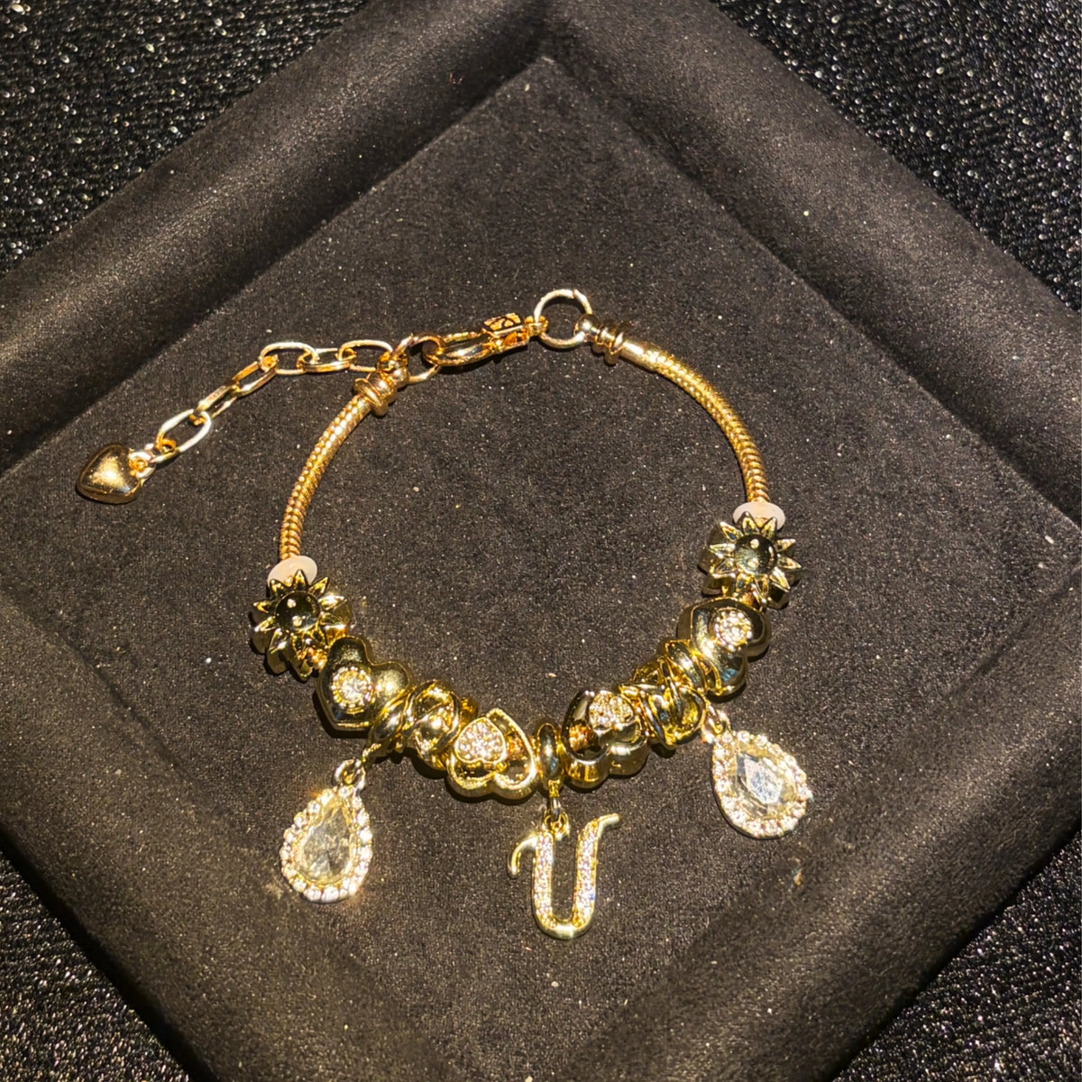 Women's Gold-Tone Mixed Charm Beaded Bracelet - A-Z Initial Letters Available, Fashion Costume Jewelry Gift