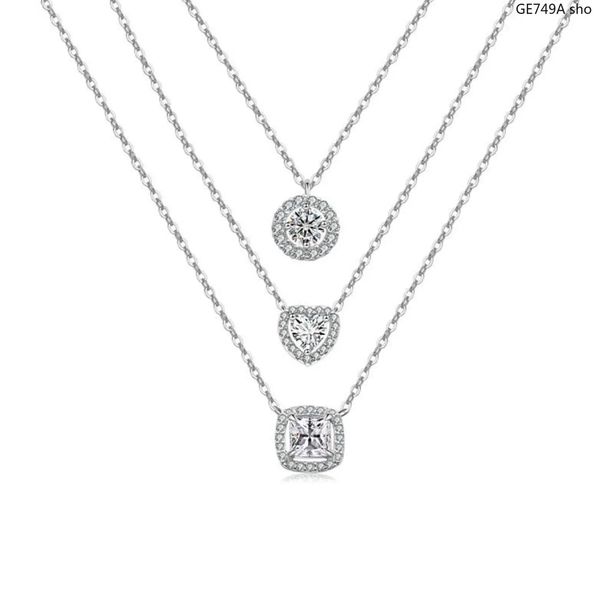Women's Princess Cut Pendant Necklace - Delicate Heart-Round Cluster Halo Chain, Minimalist Aesthetic Solitaire Jewelry, Casual Outfits Women Accessory, Trendy Birthday Christmas Gift