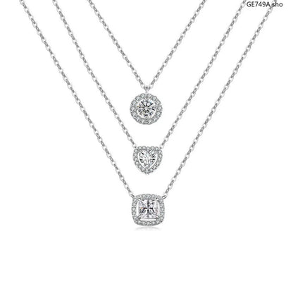Women's Princess Cut Pendant Necklace - Delicate Heart-Round Cluster Halo Chain, Minimalist Aesthetic Solitaire Jewelry, Casual Outfits Women Accessory, Trendy Birthday Christmas Gift