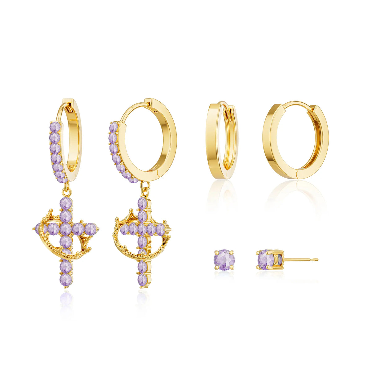 Tewiky Colorful Crown Cross Earrings For Women Dainty CZ Cross Pendant Earrings Hypoallergenic Non Tarnish Earrings Trendy Jewelry Christian Gift For Girls For Easter