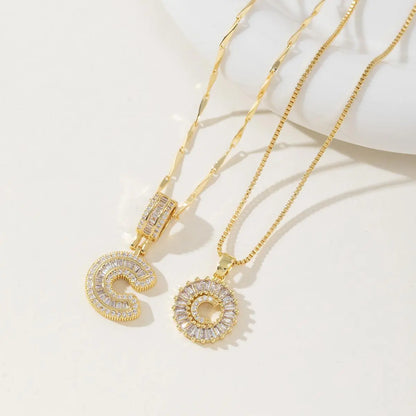 Women's Full diamond Rock sugar 26 letters Pendant Necklace Set Copper with zircon and gold plating Gold‑plated Round shape Flowers Fashion Accessories Layered Jewelry Set