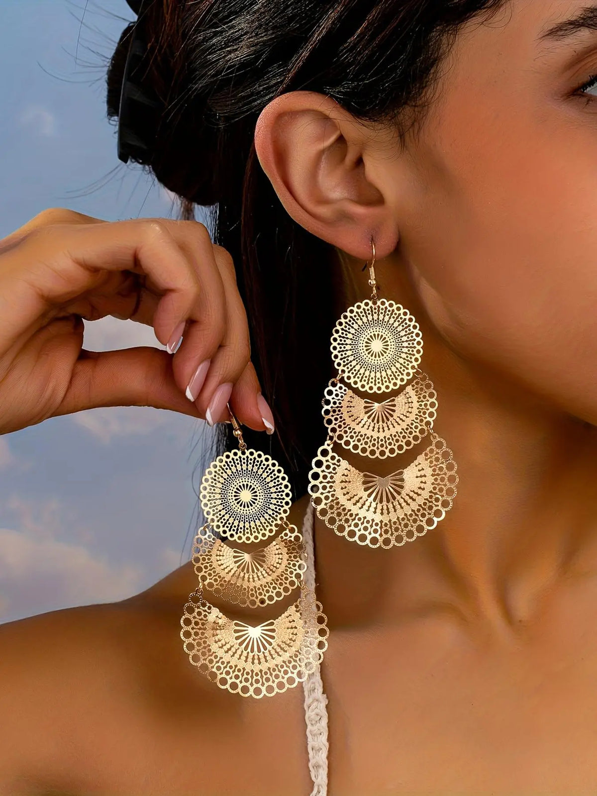 Boho Style Hollow Out Design Dangle Earrings, Bohemian Earrings, Statement Earrings, High Quality Earrings, Fashion Jewelry for Parties & Daily Wear, Trendy Versatile & Exquisite Jewellery, Ideal Birthday Gift, Fashionable Accessories