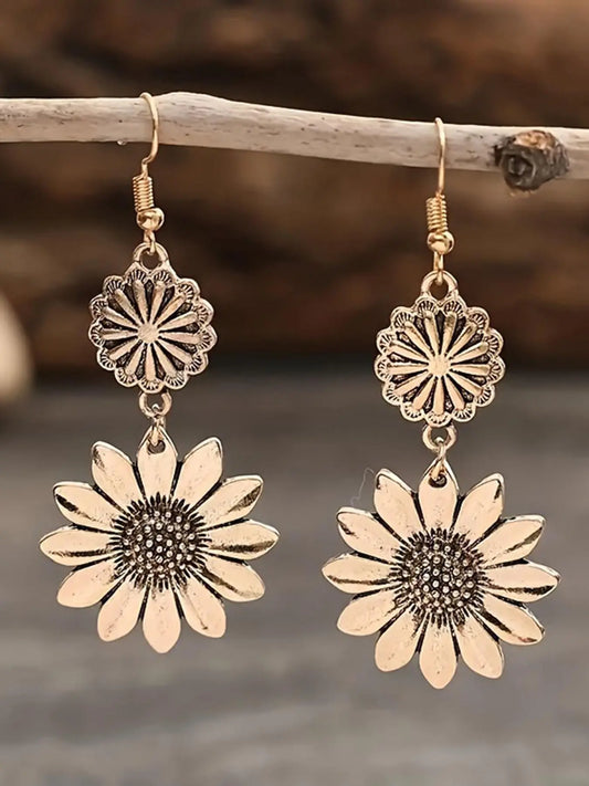 Vintage Sunflower Design Dangle Earrings, Bohemian Earrings, Fashionable Pendants Jewelry for Women for Party, Daily Clothing Decor, Trendy All-match & Exquisite Jewelry for Birthday Gift