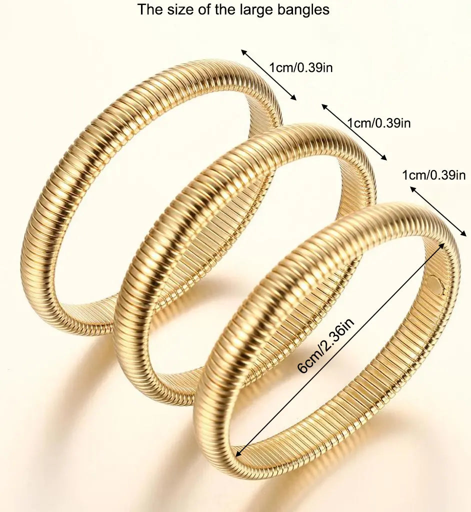 Women's 14K Gold Plated Chunky Bracelet Stacks (3PCS) - 17KM Waterproof Non-Tarnish Jewelry for Women, High Quality Exquisite Summer Accessory Gifts, Sohochic Costume Bracelets & Bangles