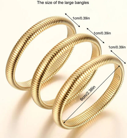 Women's 14K Gold Plated Chunky Bracelet Stacks (3PCS) - 17KM Waterproof Non-Tarnish Jewelry for Women, High Quality Exquisite Summer Accessory Gifts, Sohochic Costume Bracelets & Bangles