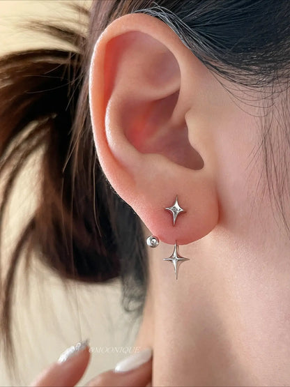 2pcs Korean Silvery Star Water Drop Ear Buckle Earrings, Stud Earrings, Earring Pack, Alloy Material with Ear Needles, Fade-Resistant, Hypoallergenic, Earring Stacking Set, Ins Earrings for Christmas, Valentine's