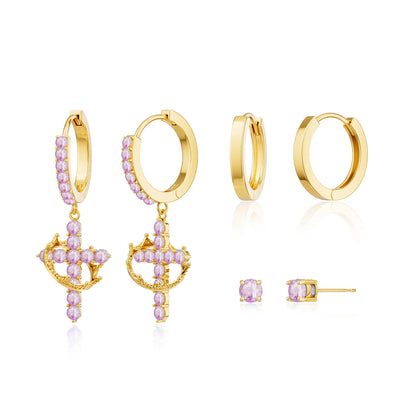 Tewiky Colorful Crown Cross Earrings For Women Dainty CZ Cross Pendant Earrings Hypoallergenic Non Tarnish Earrings Trendy Jewelry Christian Gift For Girls For Easter
