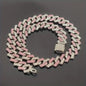 Pink Blue Cuban Link Necklace Small Flip Cubic Zirconia Unisex Hip Hop Chain Jewelry for Couples Daily Wear Party