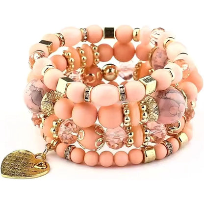Women Beaded Bracelet Set| Colorful Boho Stackable Trendy Design with Crystal Accents Multilayer Bangle Bracelet| Fashion Stretch Braclets Jewelry for Women