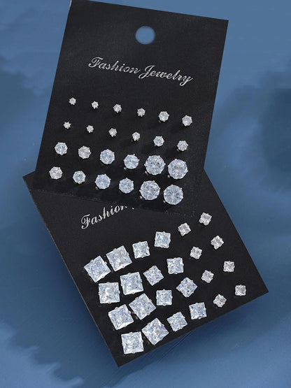 Unisex Punk Street Style Rhinestone Stud Earrings, 24 Pairs Temperament Geometric Design Stud Earrings, Trendy All-match & Exquisite Jewelry for Birthday Gift, Unique Design Earrings Stud Earring Sets