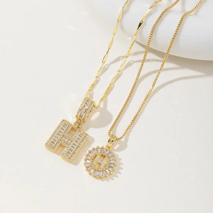 Women's Full diamond Rock sugar 26 letters Pendant Necklace Set Copper with zircon and gold plating Gold‑plated Round shape Flowers Fashion Accessories Layered Jewelry Set