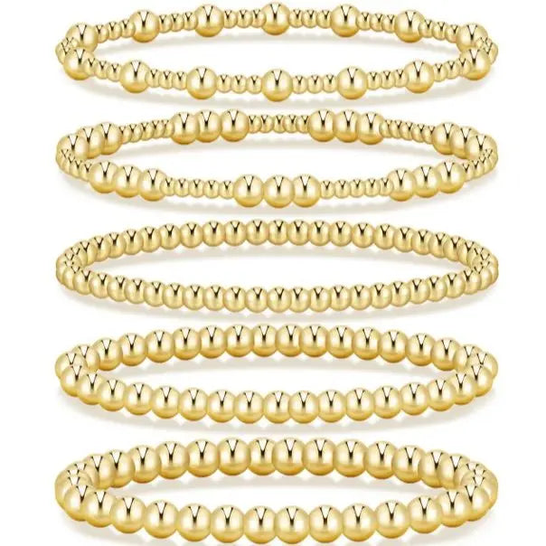 Women's 5PCS Gold Ball Beads Stretchable Bracelets Set - Waterproof, Adjustable Jewelry for Women, Gold Jewelry for Beach & Everyday Wear (Sohochic)