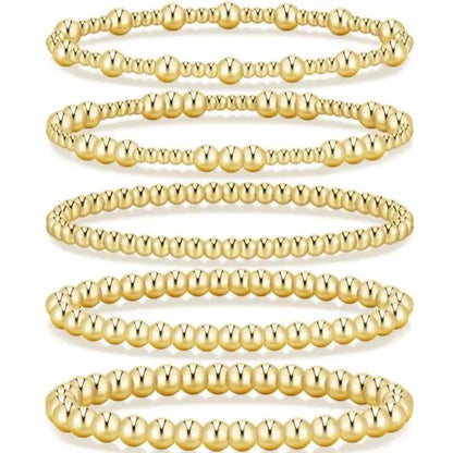 Women's 5PCS Gold Ball Beads Stretchable Bracelets Set - Waterproof, Adjustable Jewelry for Women, Gold Jewelry for Beach & Everyday Wear (Sohochic)